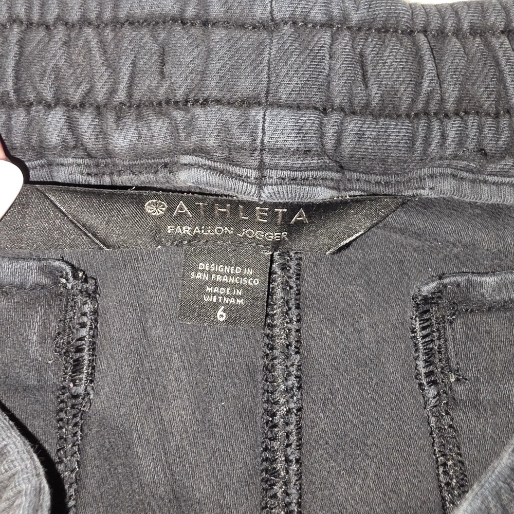 ATHLETA Farallon Jogger Pants Drawstring Waist Atheisure Cotton Black Sz 6 - Picture 3 of 11